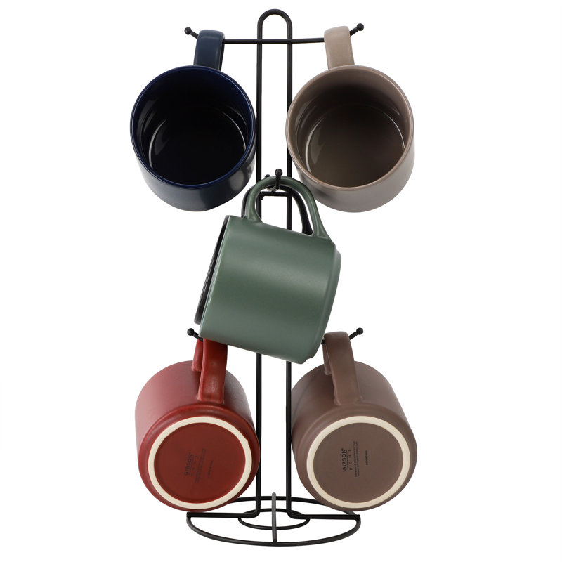  Ensemble de grandes tasses en grès 7 pièces avec support en métal 7 pièces Dutch Yard