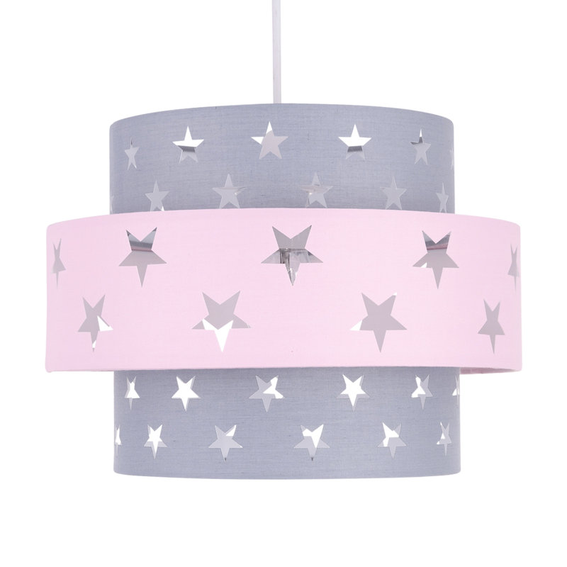 Achraf 22cm H Cotton Drum Pendant Shade, Pink/Grey