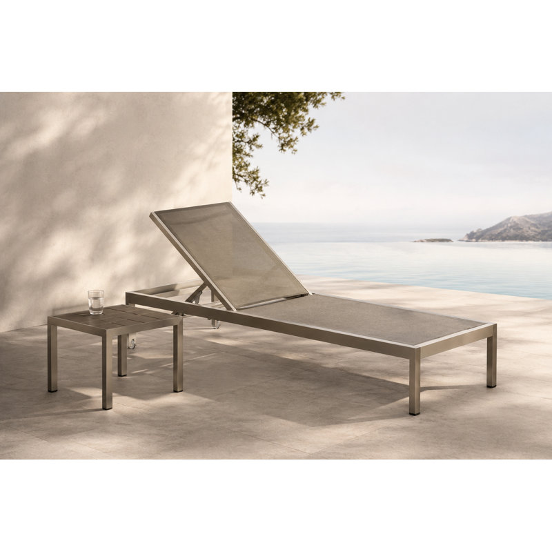 Aynura 2-Piece 76" Outdoor Reclining Chaise Lounge Set with Side Table – Aluminum Frame, Quick-Dry Mesh & Hidden Wheels - Brush Grey