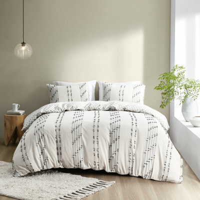 Très grande / très grande literie en coton - Housse de couette à motif de cercles gris très grand et texturée