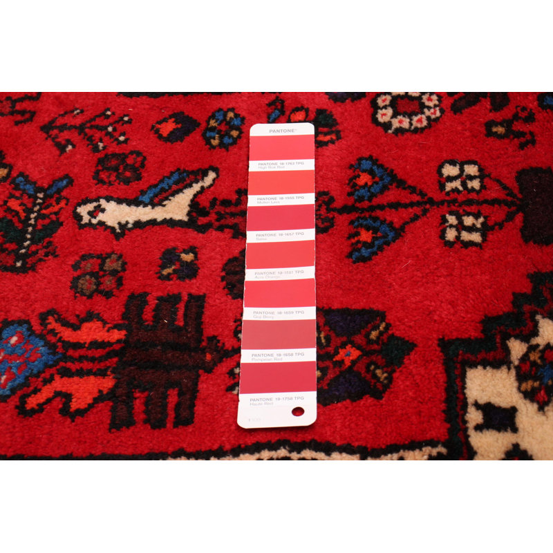 Tapis rouge en laine noué à la main de conception unique 3 pi 5 po x 6 pi 7 po Moana