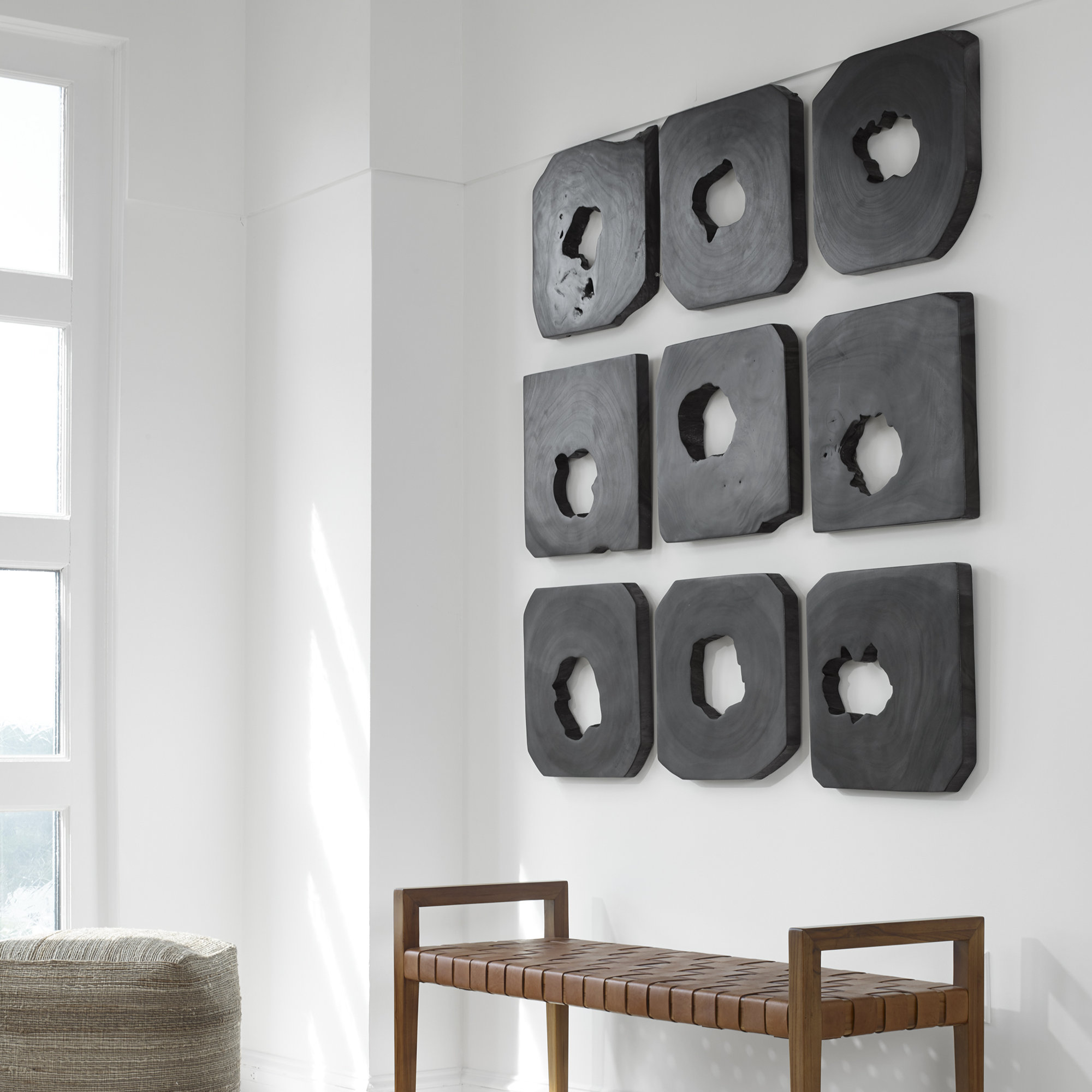 Benito Handmade Solid Suar Wood Abstract Wall Sculpture (Set of 9)