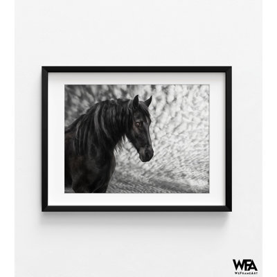 «Majestic Black Horse», reproduction d'art en noir et blanc, chambre d'invité, œuvre d'art d'inspiration ranch, impression d'art mural de salle de bain rustique