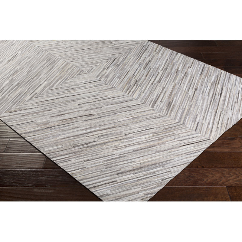 Zander Leather Geometric Area Rug in Magenta, Rectangle 8' x 10'