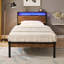 Base de lit plateforme simple en métal avec tête de lit et pied de lit en bois avec doublure USB, lumières DEL, pas de sommier, grand rangement sous le lit, assemblage facile