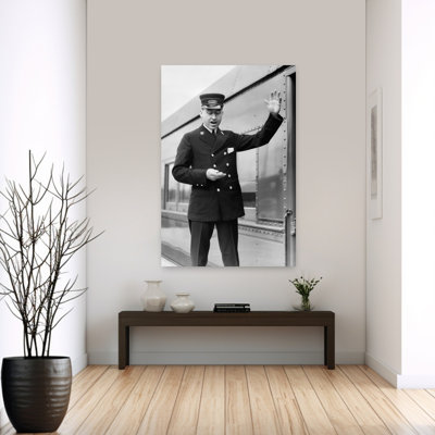 1930S Conductor Making Final Boarding Call Outside Train Classic Retro Vintage Wall Art