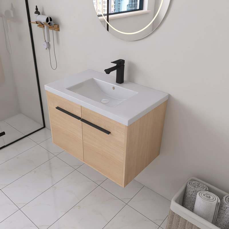 Lavabo de meuble-lavabo mural simple 30 po, en résine, 2 portes à fermeture en douceur Abdurahmon, 30