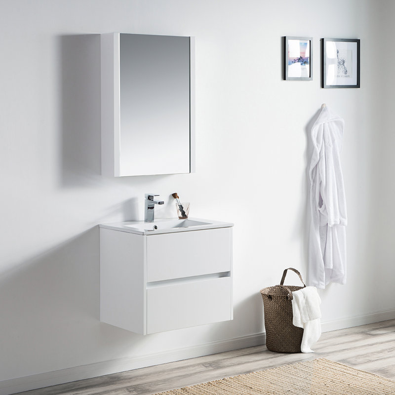 Oquendo 24.25 " W Wall Mounted Wall Mounted Single Double Single Vanity Bathroom Vanity With Ceramic Top, Glossy White