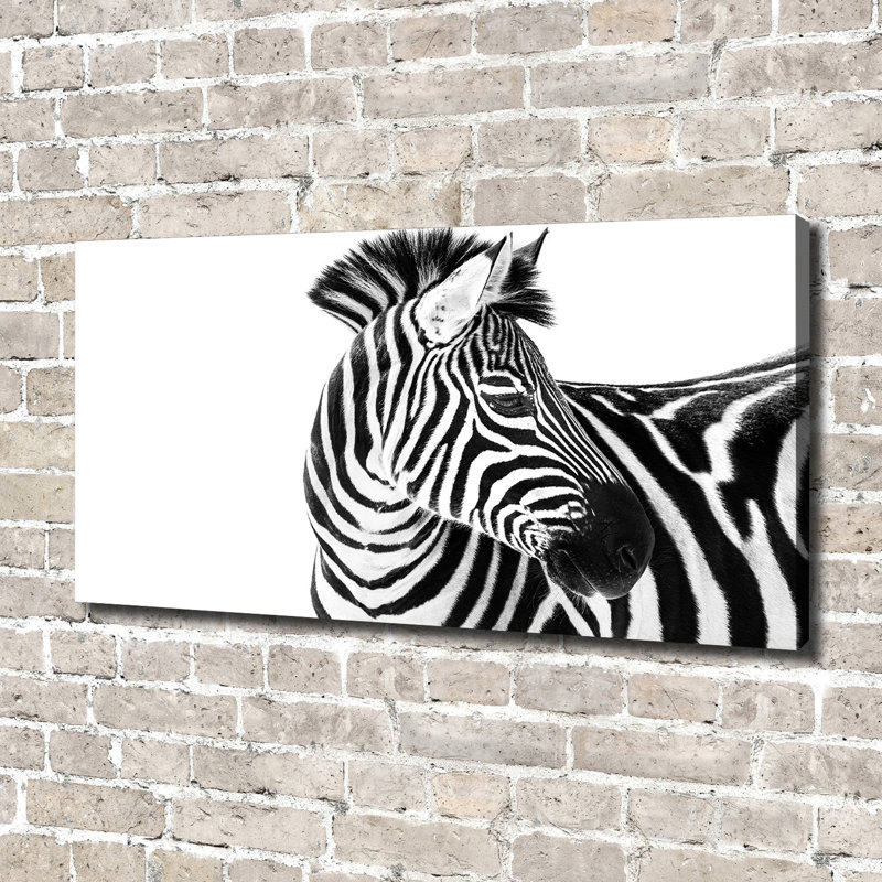 Zebra In The Snow - No Frame Print on Glass, 70cm H x 140cm W x 2cm D, Canvas