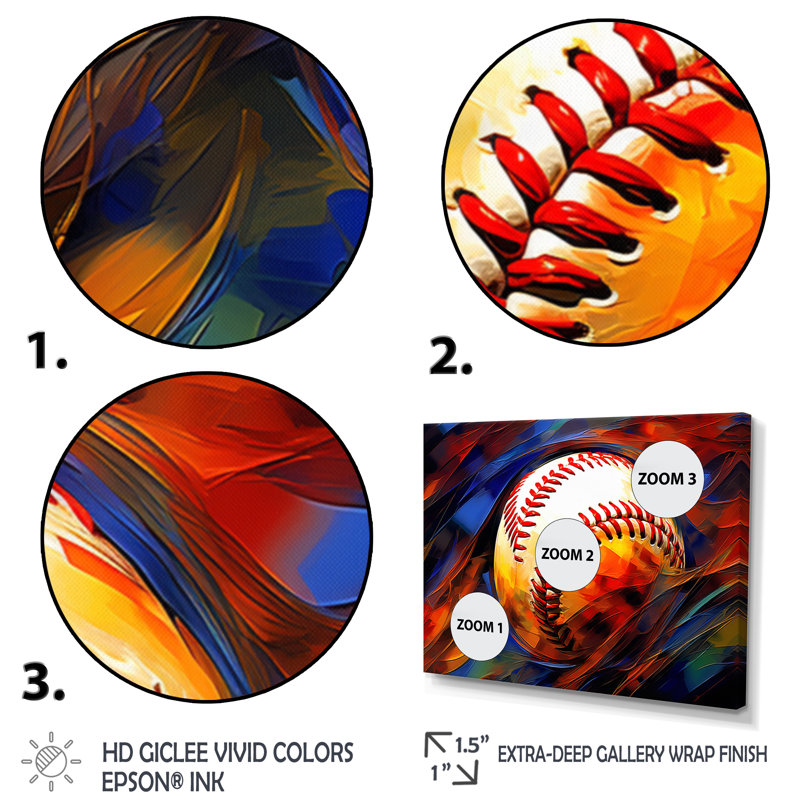 Baseball Abstract Glory II - impressions sur toile de sport, H 16 po x l 32 po x P 1 po, Cadre photo noir