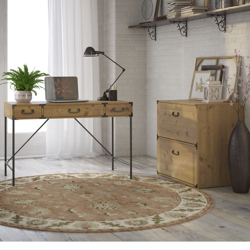 Ensemble de bureau rectangulaire 2 pièces Jazminn, Pin doré rétro