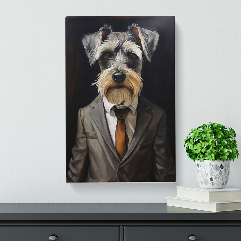 Schnauzer in a Suit Painting - Wrapped Canvas, 76cm H x 50cm W x 3cm D