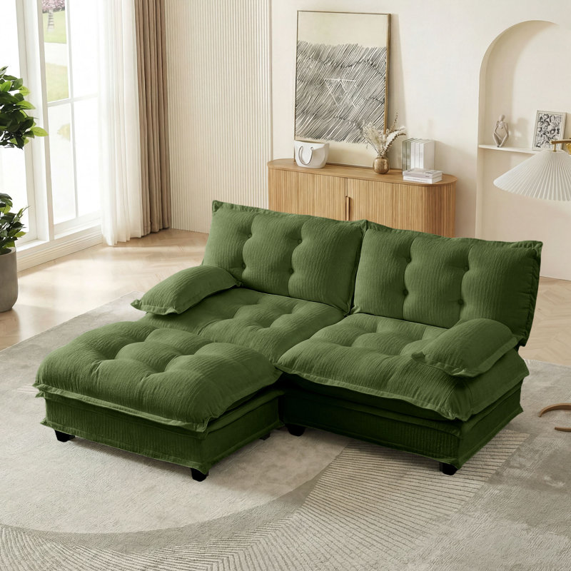 Canapé modulaire 77 po rembourré modulaire en chenille avec repose-pieds mobile 77 po Chenille, Green Chenille