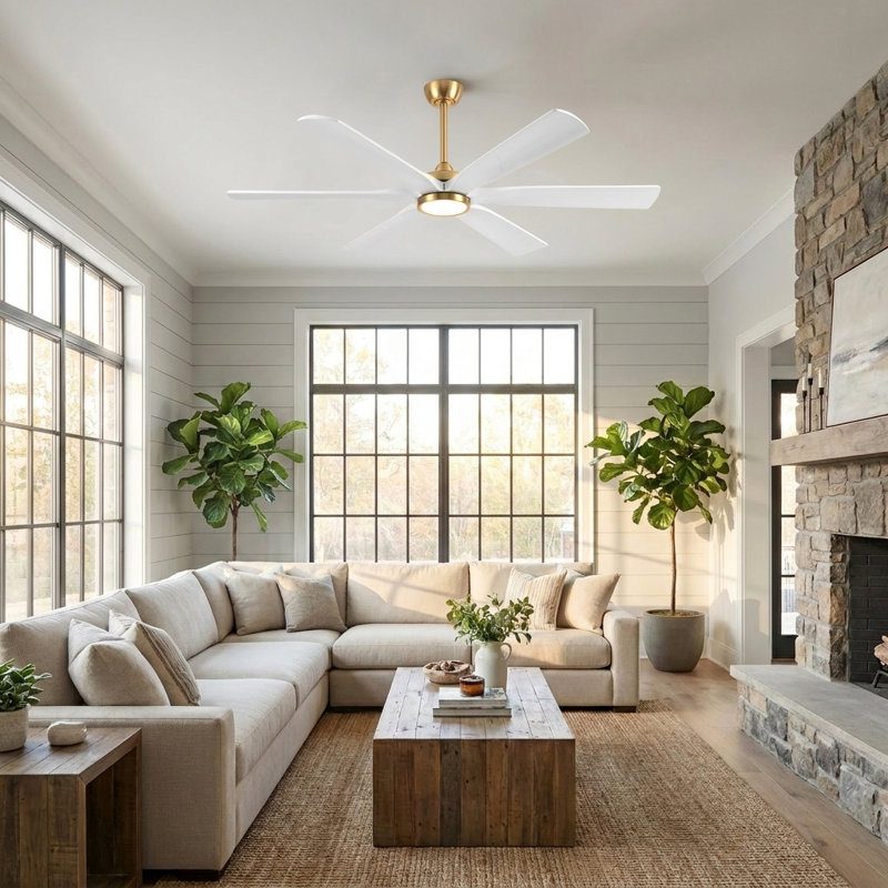 Ceiling Fan with Lights, 6 Solid Wood Blades, Reversible DC Motor, Smart APP Control & 3 Color LED Lighting