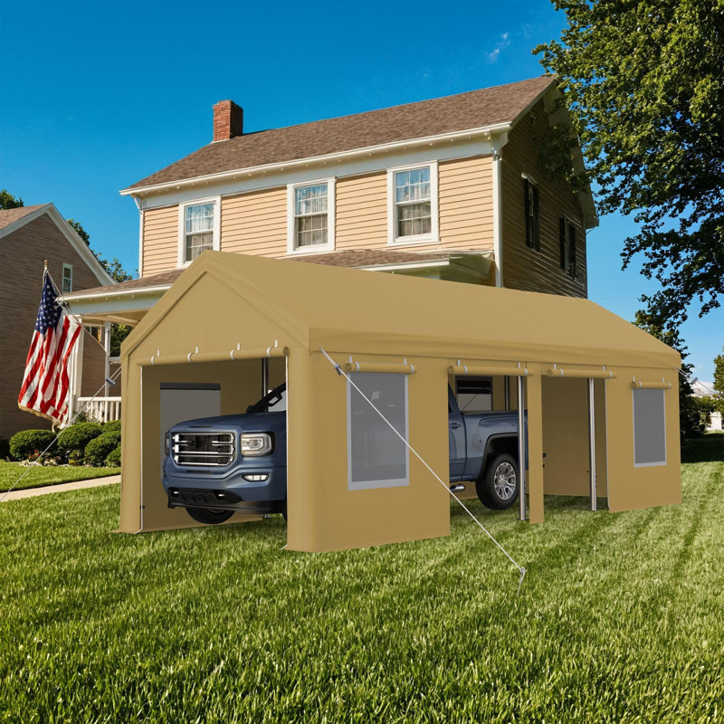 Carport Heavy Duty 13X25ft, Portable Carport With Reinforced Steel Poles, Upgraded Portable Garage With 6 Doors & 4 Window