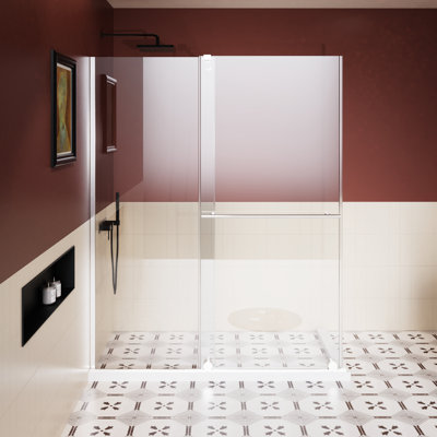30 - 60 In.W Glass Shower Door With Handle And Adjustable Support Bar, 1/4 Inch Thick Tempered Glass, Waterproof Reversible Setup X 72 In.H Supporting Pole, Shatter Design