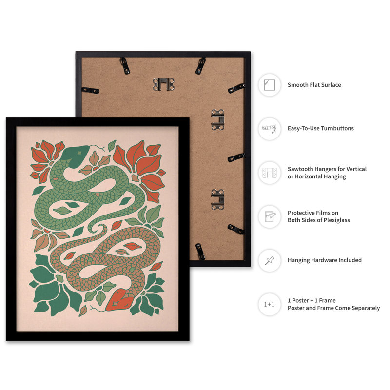 Groovy Snakes No1, Black Framed, Poster, 18"H x 24"W