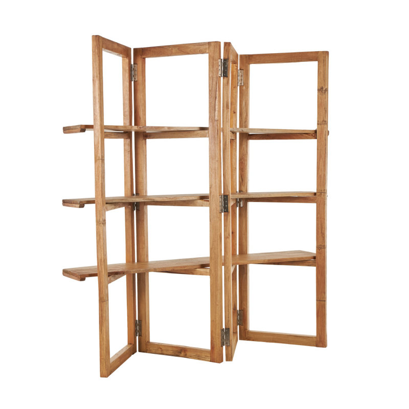 Étagère de rangement pliante en bois fabriquée à la main 3 tablettes avec quincaillerie en métal argenté