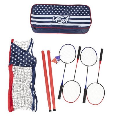 Triumph Patriotic Portable Badminton Set With Freestanding Base Sets Up On Any Surface In Seconds