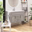 Meuble-lavabo mural simple de style français avec lavabo en céramique et porte à fermeture en douceur-129937459
