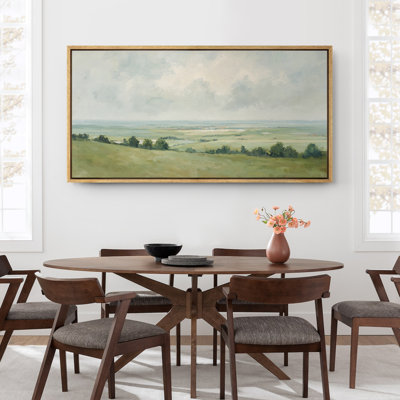 Large Framed Canvas Print Wall Art - Vintage Meadow Landscape Print for Modern Farmhouse Decor