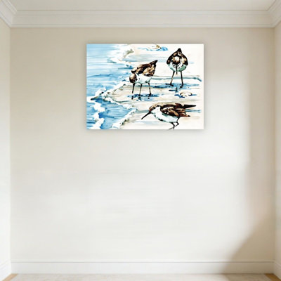 Rockhampton Sandpipers Grazing On Beach Theme, Unframed Wall Art, 24"L X 36"W
