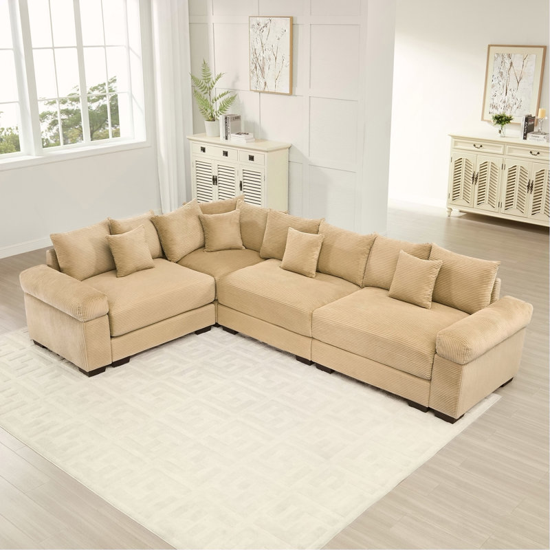 Canapé modulaire surdimensionné surdimensionné en nuage, canapé modulaire convertible avec accoudoirs très larges à assise profonde, 12 coussins décoratifs en velours côtelé de qualité supérieure, conception ergonomique, assemblage facile, pour les salons, chameau