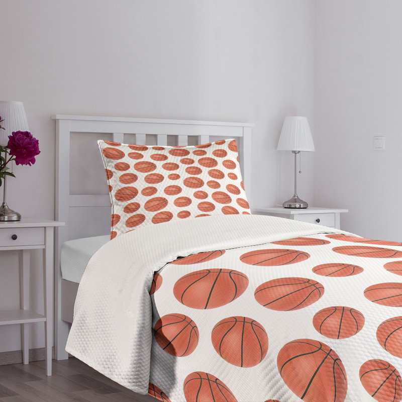Twin White Quilted Basketball Bedspread Set with Pillow Sham