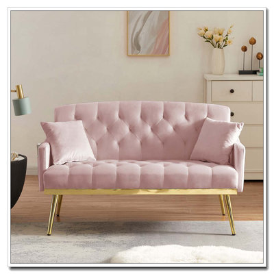 Velvet  Sofa with Gold Metal Legs