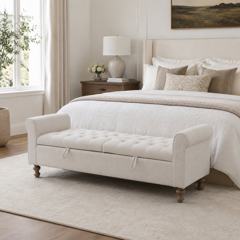 Repose-pieds rembourré à grande capacité avec rangement et rangement pour studio et garde-robe, Beige