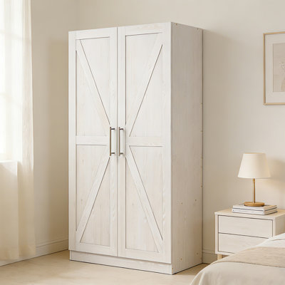Armoire Wardrobe Closet with 2 Barn Doors Wardrobe Cabinet White