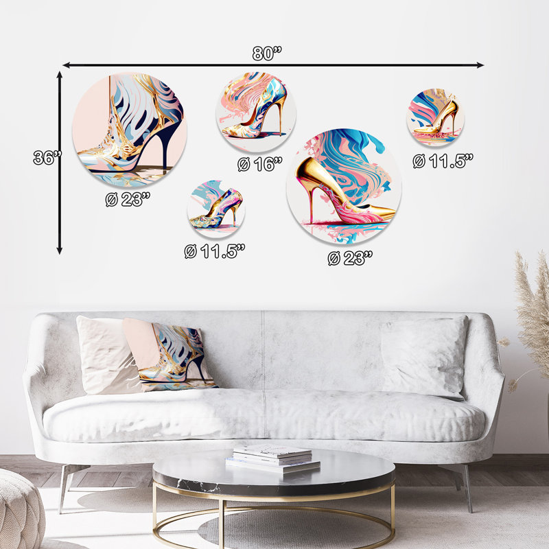 Pink And Blue Art Deco High Heel Boots II - Fashion Shoes Metal Wall Décor
