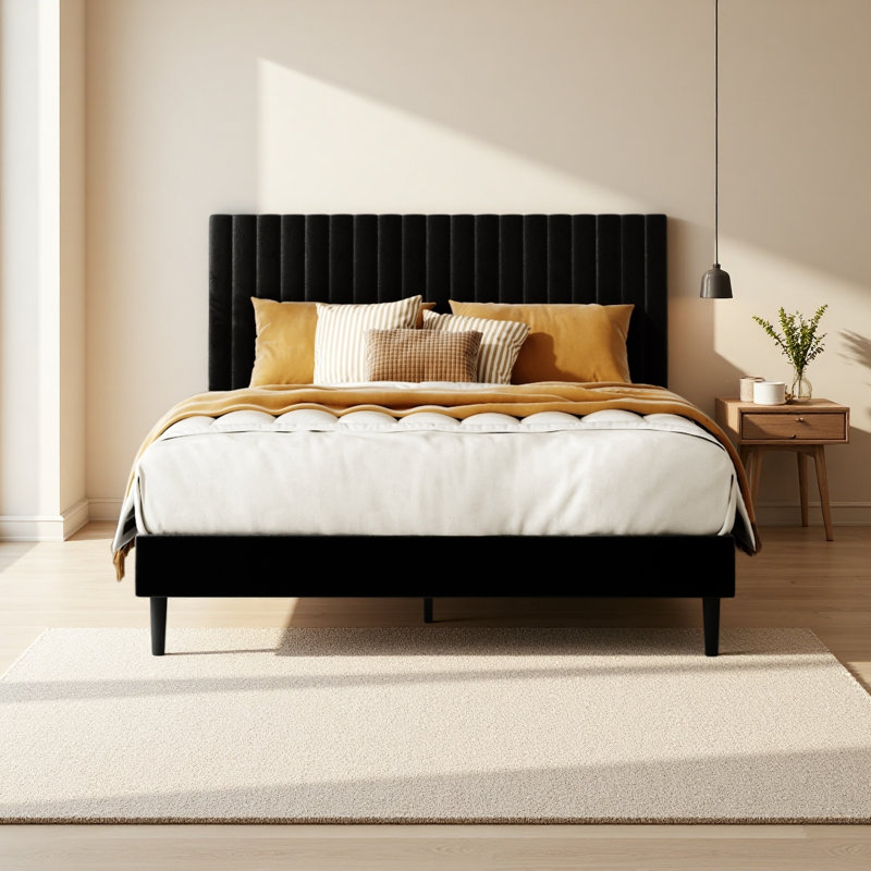 Structure de lit, lit plateforme tapissier en velours avec tête de lit réglable en hauteur, structure robuste et Alats, conception silencieuse, compatible avec les matelas sans ressorts, facile à assembler