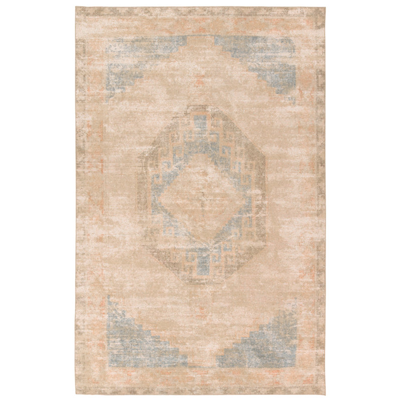 Vibe by Bungalow Rose Kayell Medallion Tan/Blue Area Rug, Rectangle 8'6" x 11'9"