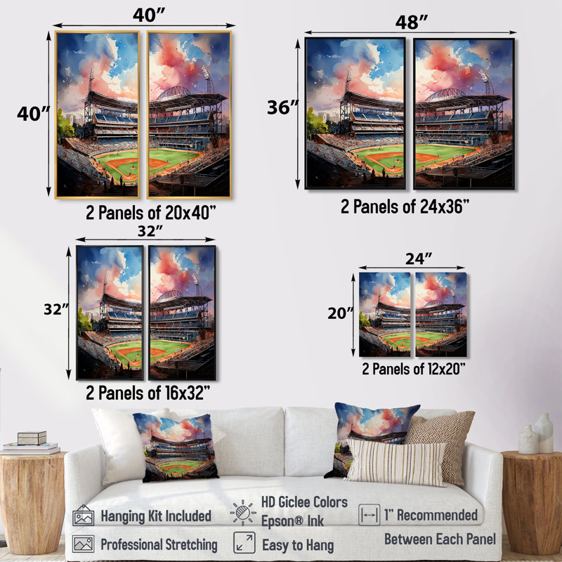 Abstrait Baseball Stadium III - Architecture, stades, art mural, H 36 po x l 48 po, Impression encadrée flottante, Blanc