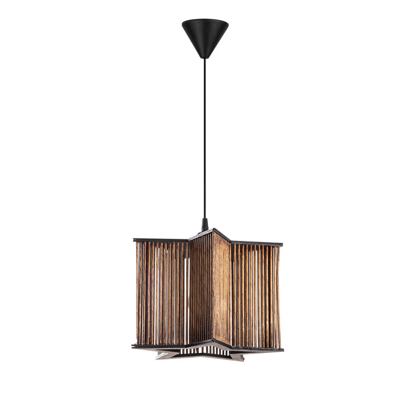 Antiquation Color Wooden Chandelier with Imitation Bamboo Cap, 11.8 x 11.8 x 8.3 inches | Total Height: 23.6 inches | E27 Socket, Max 40W | CE Certified | Elegant Lighting for Home Décor & Ambiance