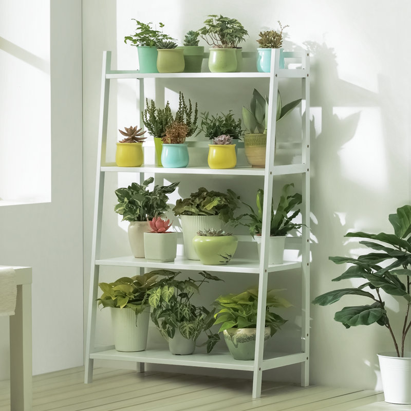 Étagère de rangement en bambou avec 4 tablettes Geminiano, blanc, H 45,3 po x l 27,2 po x P 13,8 po