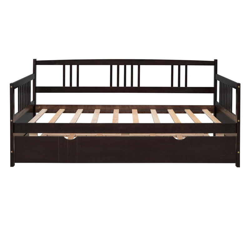 Daybed Wood Bed With Trundle, Twin, Espresso