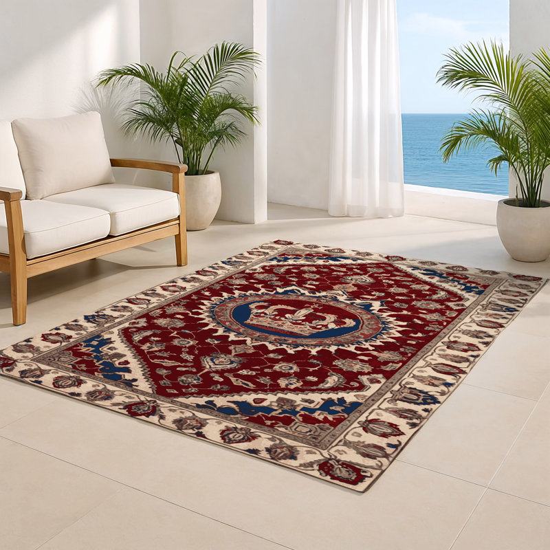 Tapis d'intérieur et d'extérieur rouge Persian, Rectangle 5 pi x 7 pi