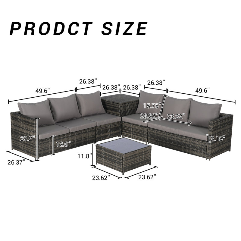 -piece Patio Furniture Set, Outdoor Wicker L-shaped Sectional With Corner Table And Glass Top Table For Poolside Or Backyard