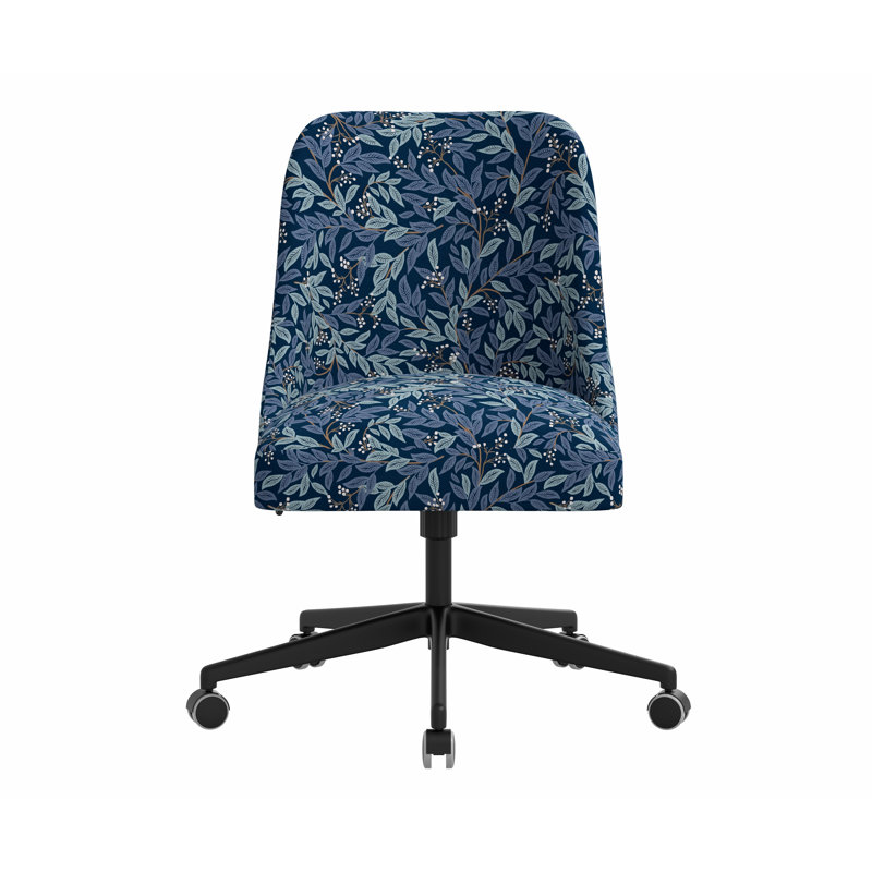 Chaise de bureau Brynn, Lin bleu marine RPC Willowberry, Noir