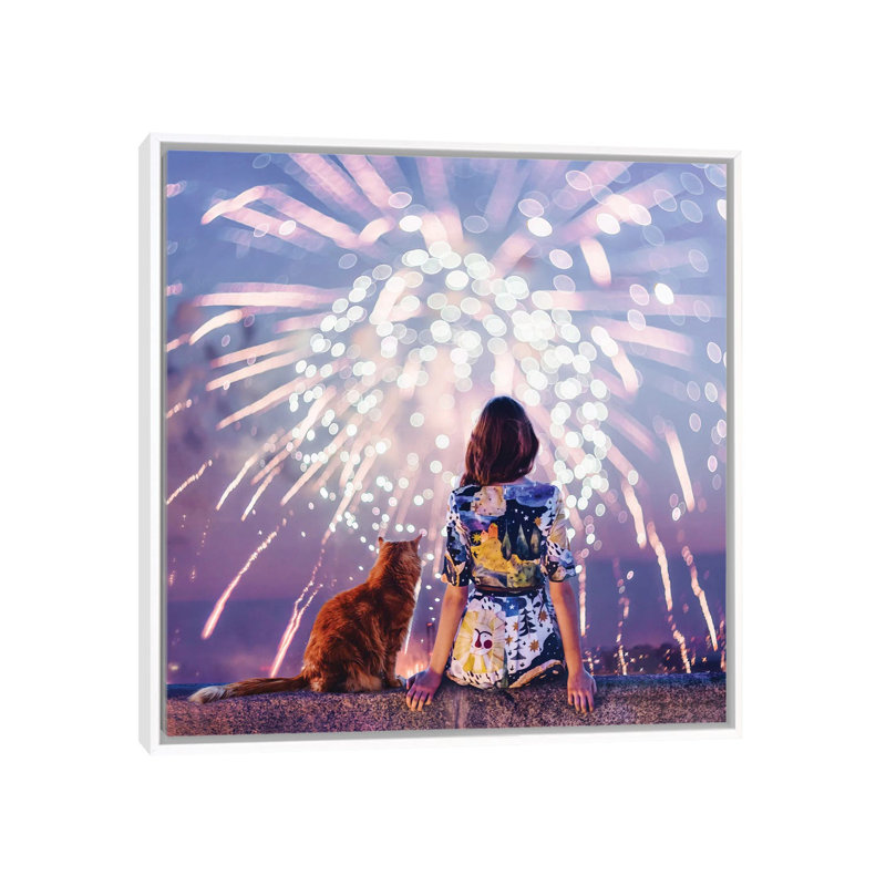 Nuit. Magie. Feux d’artifice de Hobopeeba-impression, H 26 po x l 26 po x P 1,5 po, Pas de tapis, Toile blanche encadrée