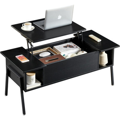 Lift Top Coffee Table With Hidden Compartment And Storage Shelf For Living Room Office Reception, Rising Tabletop