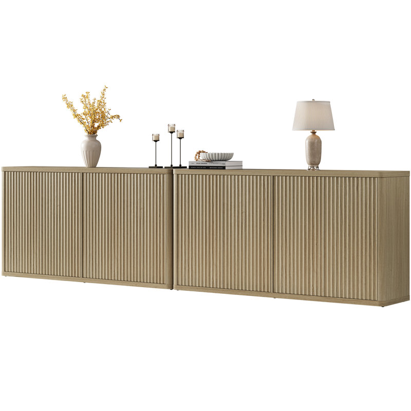 Cesiro 66.3'' W Sideboard With 4 Fluted Doors And Adjustable Shelves, Natural Oak