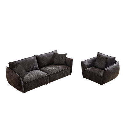 Living Room , 3 + 1 In Linen Fabric And Wooden Frame, With 3 Pillows For A Cozy Seating Experience , Covered Frame Pillows, Offer Comfortable Area