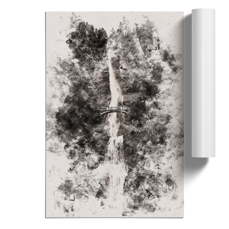 Multnomah Falls Waterfall Watercolour - Frameless Print, 84cm H x 59cm W x 0.1cm D