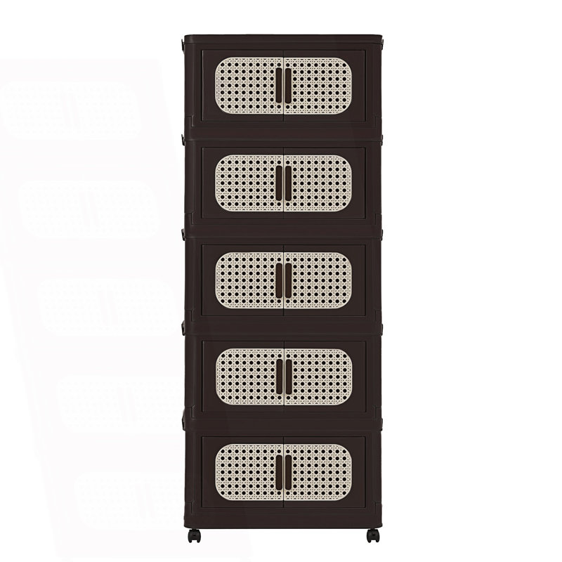 Armoire de rangement pliante 5 niveaux, bacs de rangement pliables avec porte magnétique, armoire de salon, Brun
