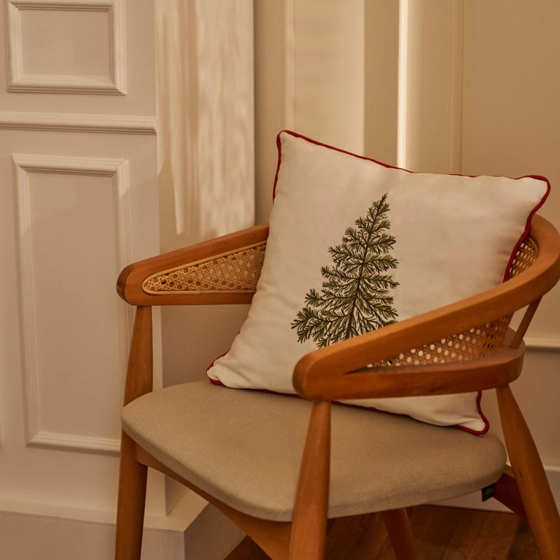 Housse de coussin brodée Nouvel An, Floral blanc, Polyester
