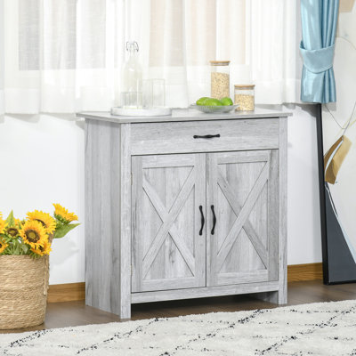 Schuh Farmhouse Barn Door Sideboard Accent Buffet Cabinet Coffee Bar Grey Grain