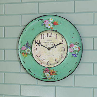 Myrobalan Pastel Green Floral Wall Clock - 36cm